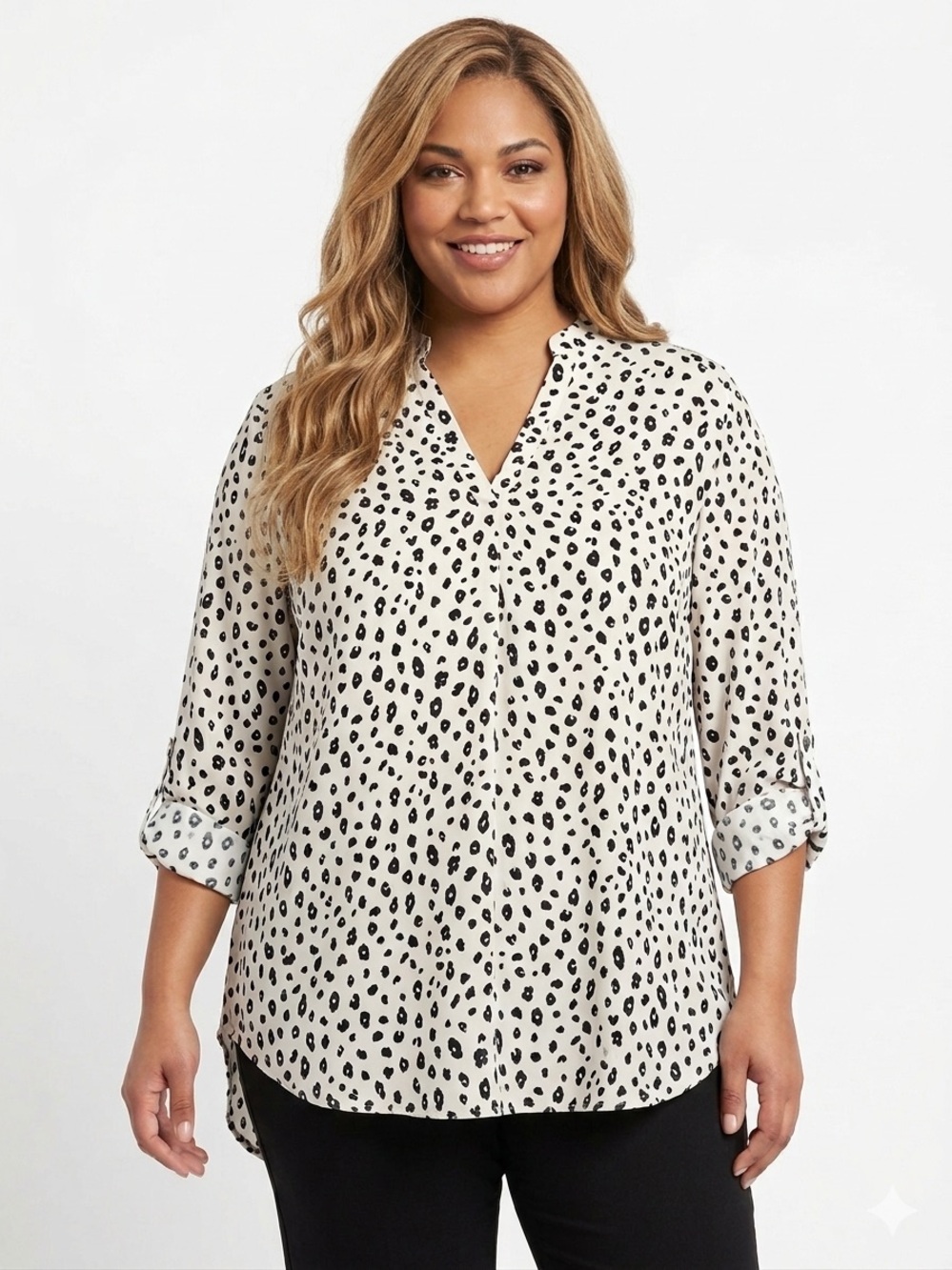Lush NWOT Leopard-Print V-Neck Blouse No Stretch Tab Sleeve